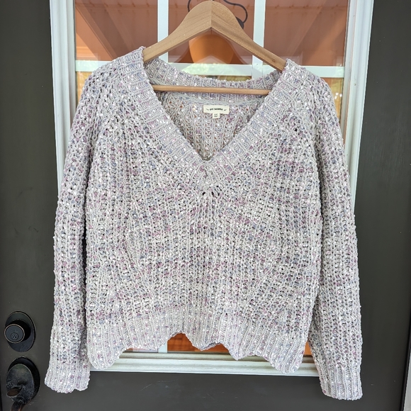 eesome chunky chenille v-neck cropped sweater wavy hem small/medium - Picture 1 of 7